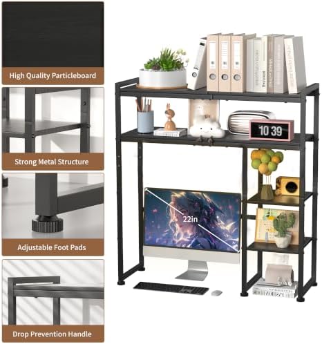 Aetheris Desktop Organizer Shelf, 30" Wooden Office Storage Rack, Display Shelf Rack, 5 Tier Desktop Display Rac, Desk Shelf, Desk Hutch for Computer Monitor (Black) - Image 6