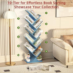 10 Tier Tree Book Shelf, Floor Standing Wood Bookshelf for Narrow Space - Image 4