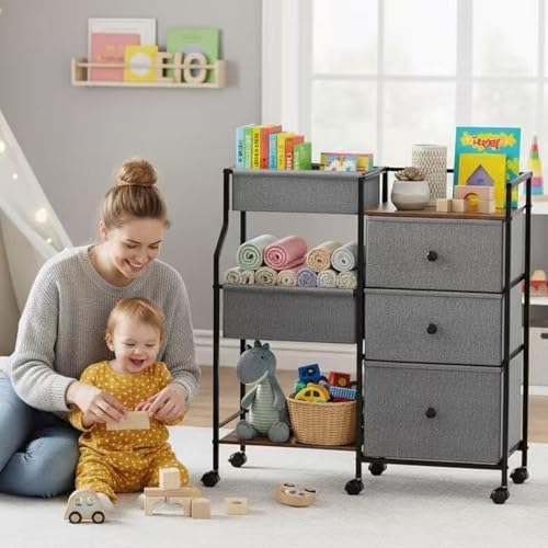 PandaEar Baby Diaper Caddy Organizer and Storage, 3-Tier Rolling Nursery Cart with Drawers & Dividers, Mobile Utility Storage Cart with Wheels for Baby Essentials, Bedroom, Changing Table, Darkgrey - Image 2
