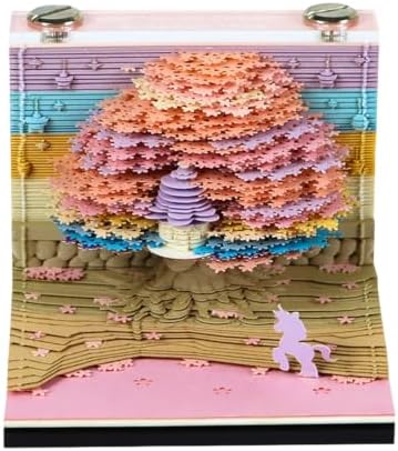 3D Memo Pad, 3D Calendar 2027, Time Piece Calendar, Tear-Off Calendars 2027, 3D Paper Carving Art Memo Pad, Art Carving Sticky Notes for Office Home Gifts Ornaments (Cherry Blossoms - Pink) by JCSY