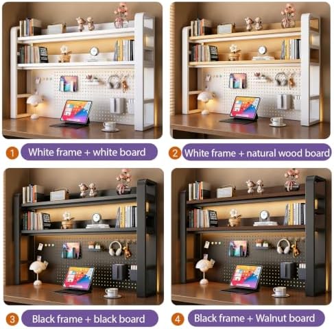 Desk Shelf-Includes a Pegboard and 31-Piece Storage Set, Desk Shelf Organizer for Top of Desk, Desk Hutch for Office & Home Office&Dorm (2-Tier White Frame + Natural Wood Board 21.7×9.8×26") - Image 6