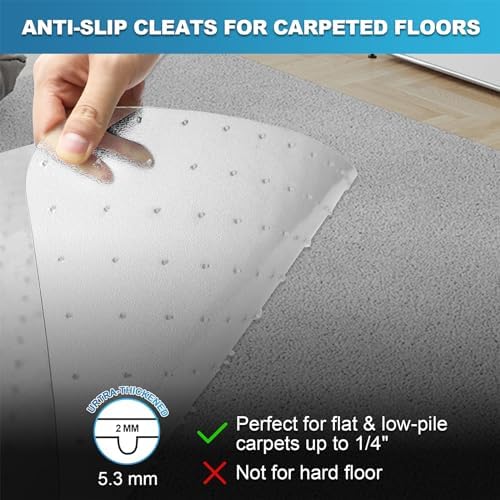 Thickened Chair Mat for Carpet - 47”X 35.5” Heavy Duty Office Chair Mat for Low-Pile Carpeted Floors. Carpet Protector for Office Computer Desk Chair. Easy Rolling, Clear - Image 5