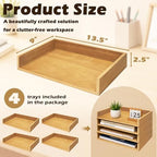PROLEE 4 Pack Stackable Paper Tray, Wooden Paper Tray Organizer with Letter Tray, Paper Holder for Desk, Desktop File Storage Rack for Study, Home and Office (Oak) - Image 3