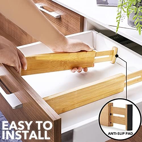 SpaceAid Bamboo Drawer Dividers (Need 2.35" Deep Drawer) Kitchen Adjustable Drawer Organizers, Expandable Organization for Home, Office, Dressers and Bathroom, 6 Dividers (13.25-17 in) - Image 7