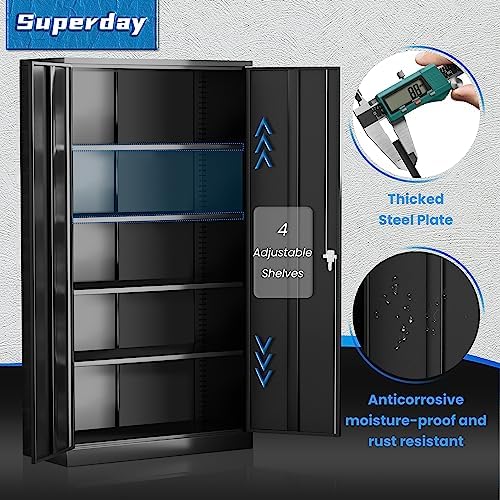 Superday 72" Lockable Steel Storage Cabinet, Locking Metal Storage Cabinets, Tall Black Cabinet with 2 Doors and 4 Adjustable Shelves for Garage, Home Office, Classroom, Pantry, File, Easy Assemble - Image 5