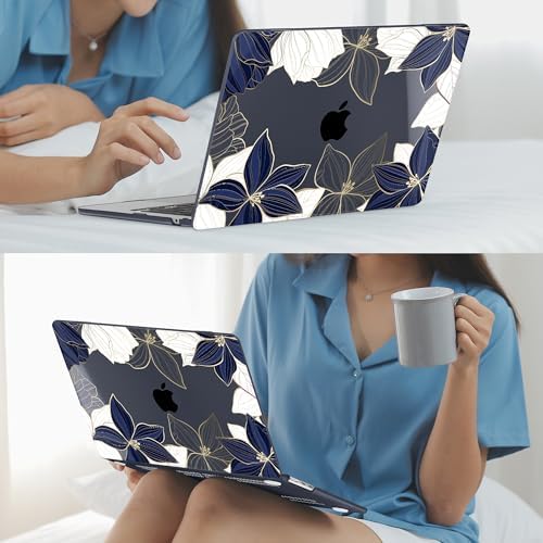 Mektron for 2026/2025/2024/2023 MacBook Air 15 INCH M5 A3448 /M4 A3241 /M3 A3114 /M2 A2941 Case, Printed Plastic Hard Shell Cover with 15.3" Liquid Retina Display Touch ID, Gold line Lily - Image 7