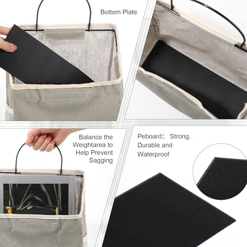 Woanger 12 Pcs Wall Hanging Storage Bag Wall Hanging Organizer Bag Over The Door Closet Basket Containers Bins with Hooks Pockets for Bedroom Bathroom, 15 x 4.3 x 8.7''(White, Dark Gray, Light Gray) - Image 6