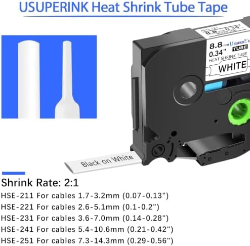 5PK Heat Shrink Label Compatible for Brother Ptouch Heat Shrink Tubing HSe221 HS-231 HSE211 HS241 Black on White for Wire Cable for PT-E300 PT-E500 PT-E550W PT-P750W - Image 2