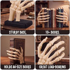Skeleton Hand Bookend, White Resin Skull Finger Bookstop with Wooden Base - Image 4