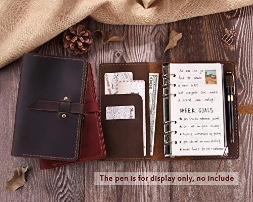 Genuine Leather Journal Writing Notebook, A6 Ring Binder Refillable Diary Notepads, Vintage Handmade Travel Organizer Agenda for Men Women - Coffee - Image 2