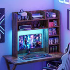 Tangkula Desktop Bookshelf with LED Lights, Desk Hutch with 8 Shelves for Max 25" Monitor, Desktop 5-Tier Display Rack, Multipurpose Wood Desktop Storage Hutch Organizer for Dorm Office Home - Image 5
