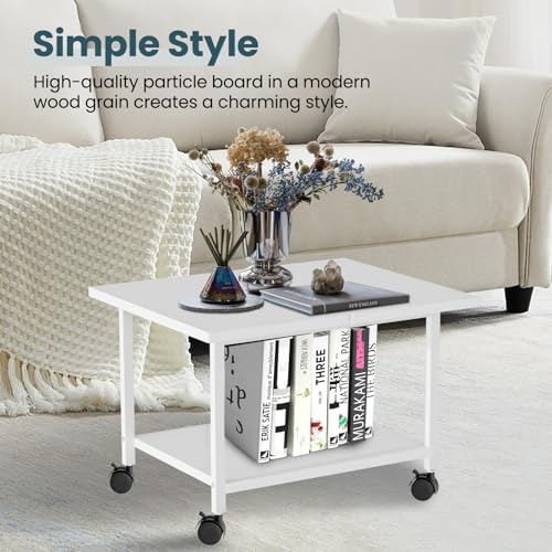 SwaaVee Printer Stand, 2-Tier Under Desk Printer Stand, Printer Cart with Wheels for Home, Office, Heavy-Duty Storage Shelf, White - Image 6