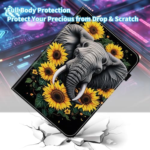 Case for Samsung Galaxy Tab S11 Ultra 14.6 Inch 2025(SM-X930/X936B),Card Slot PU Leather TPU Case Pen Holder Auto Wake Sleep,Sunflower Elephant - Image 3