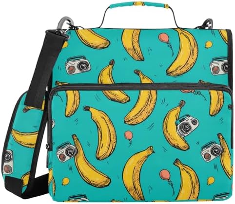 3-Ring Zipper Binder with Shoulder Strap Zip-Up Expanding File Folder Organizer Storage Fireproof Accordion Trapper Keeper Home School Office Three Butterfly (Banana Camera) - Image 2