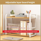 Office Desk Shelf Organizer, Wood Desktop Bookshelf Supplies Storage Rack, Shelf for Top of Desk and Dresser and Cubicle Decor Aesthetic Bookshelf (White Wood-Two Tier) - Image 5