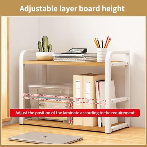 Office Desk Shelf Organizer, Wood Desktop Bookshelf Supplies Storage Rack, Shelf for Top of Desk and Dresser and Cubicle Decor Aesthetic Bookshelf (White Wood-Two Tier) - Image 5