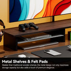 FENSULN Dual‑Tier Monitor Stand for Minimalist Wooden and Metal Riser Shelf Desktop Stands Organizer with Underneath Storage for Dual Monitors, Laptops, Home Office Aesthetic Brown - Image 4