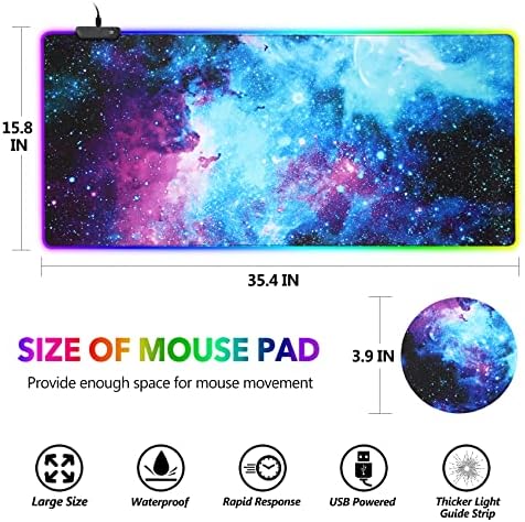 AIMSA RGB Gaming Mouse Pad Extended, Large Led Mousepads Non-Slip Rubber Base with 14 Lighting Modes, Computer Keyboard Mat Soft Desk pad Waterproof 35.4 x 15.8 inches, Galaxy Nebula Universe - Image 7