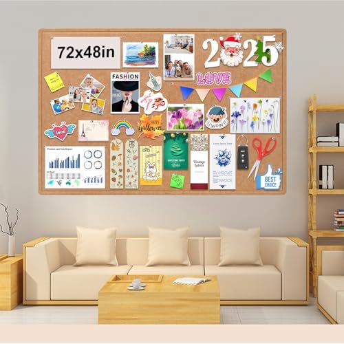 Large Bulletin Board, Foldable 72x48 Inches Cork Board Alternative, Large Felt Board Decorative Pin Board for Wall, Foldable Photo Board Self-Adhesive Vision Board with 36 Pushpins Brown - Image 2