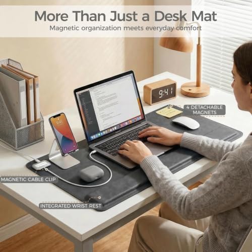 Magnetic Desk Mat System with Wrist Support 80×40cm, Premium Leather Desk Pad with Magnetic Accessories, Waterproof Non-Slip Desk Organizer for Office & Gaming - Image 3