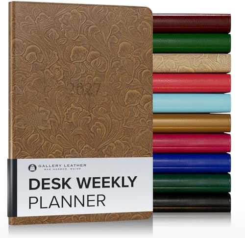 Gallery Leather Desk Weekly Planner 2026-2027 Floral Espresso by GalleryLeather
