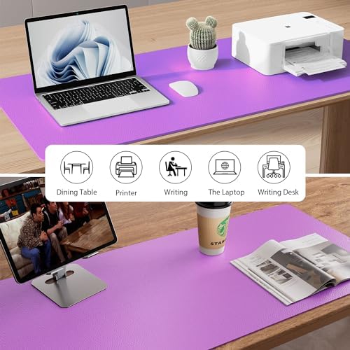 Aothia Faux Leather Desk Mat - Non-Slip PU Leather Desk Blotter, Waterproof Writing Surface, Large Desk Pad for Office & Home (Iris Violet, 55" x 24") - Image 6