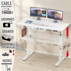 SHW 55 x 28 Electric Height Adjustable Standing Desk w/Drawer, White - Image 4