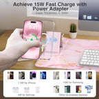 Wireless Charging Mouse Pad with Phone Holder, 31.5"x15.8" in, Pink Marble - Image 7
