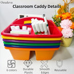 6 Pack Classroom Caddy with Handle, Plastic Storage Caddy Organizer with 3 Compartments, Desk Caddies Portable Storage Bin for Pencil, Crayon, Marker, Home, Office, Classroom Supply, Rainbow Colors - Image 5