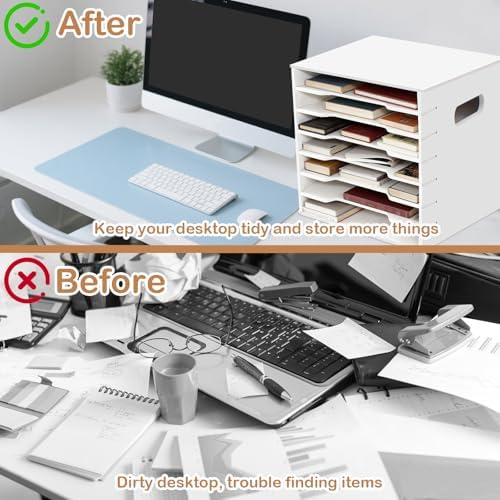 7 Tiers 12" x 12" Scrapbook Paper Storage, Cardstock File Organizer with Adjustable Shelves, Construction Paper Organizer, Desktop File for Home Office School Classroom, White - Image 5