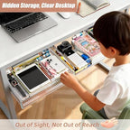 3-Pack Under Desk Drawer for Desk with Frame & Beam, Fits Where Standard Drawers Can't, 52mm Heightened Slide Out Organizer, Dual Adhesive or Screw Mount, Clear PET Under Table Storage - Image 3