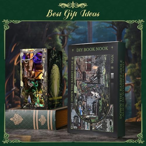 MiniCity Down the Rabbit Hole DIY Book Nook Kit, Bookshelf Insert with LED - Image 6
