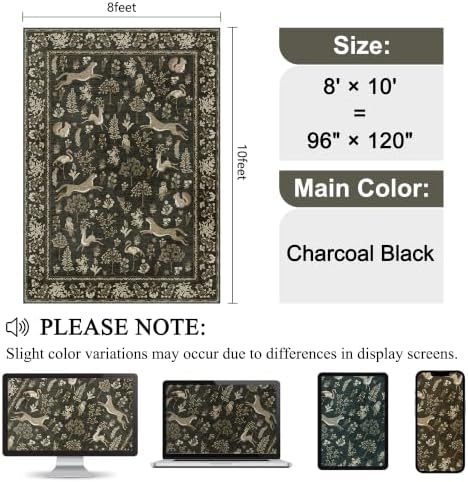 DUKINO 8x10 Area Rugs, Soft Washable Bedroom Rug Non Slip, Charcoal Black - Image 2