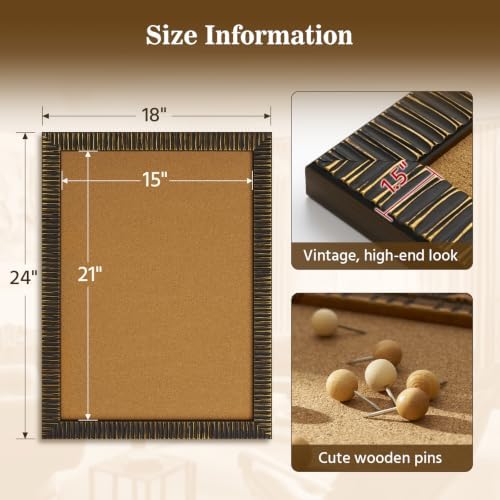 Antique 18x24 Framed Bulletin Board for Bedroom Jewelry Display,Black Gold - Image 5