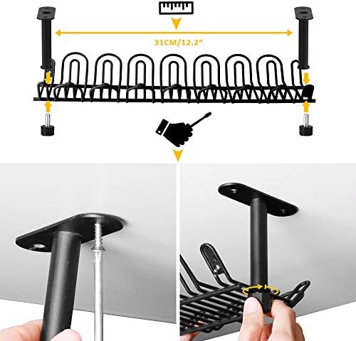 2 Packs Cable Management Tray, 14 inch Under Desk Cable Holder for Wire Management, Heavy Metal Cord Organizer Ideal for Computer Home Office Standing Tables to Hide Power Strips (Black) - Image 4