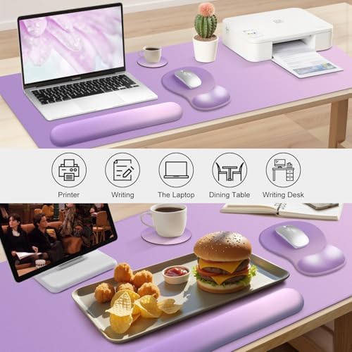 4-in-1 Large Gaming Mouse Pad, Keyboard Wrist Rest Pad & Wrist Support Mousepad Set, Extended Desk Pad Waterproof Desk Mat for Home Office Decor Study Game 35.4×15.7 Inches I Purple Pink Lavender - Image 3