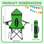 Back to School Classroom Seat, Green Crayon Design Portable Folding Chair with Armrests, Cup Holder and Carry Bag for Reading Corner, Study Zone and School Activities - Image 3