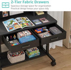 WINAZ Black Mobile Kids Desk - 32" Height Adjustable Study Table with Hutch - Image 6