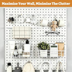 24PCS Pegboard Accessories Organizer Kit, Dual-Lock Pegboard Hooks with Locking Pins 2 Wire Storage Baskets Paper Towel Holder 6-Hook Rack Heavy Duty Steel Pegboard Storage Organizer White - Image 3