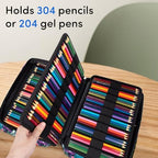 YOUSHARES 300 Slots Color Pencil Case - Pen Case Organizer with Handy Wrap & Zipper, Multilayer Holder for Prismacolor Colored Pencils & Gel Pen (Turtleback Bamboo) - Image 2
