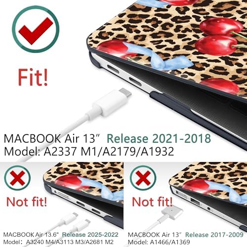 DONGKE for MacBook Air 13 Inch Case 2021-2018, Compatible with A2337 M1 A2179 A1932 Support Retina Display & Touch ID, Hard Shell Plastic Cover with Keyboard Skin - Cherry & Leopard - Image 3