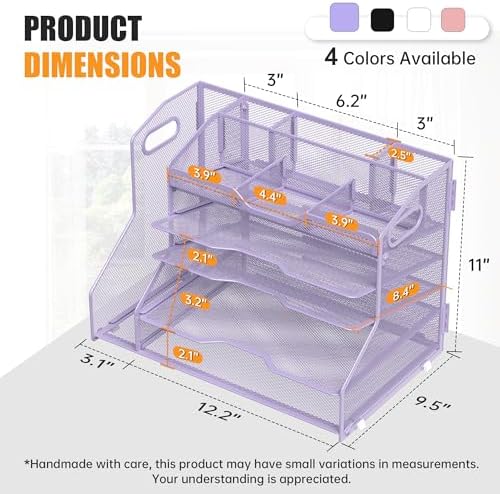 YINGHUA 5-Tier Mesh Desk Organizer and File Holder, Letter Tray - Purple - Image 3