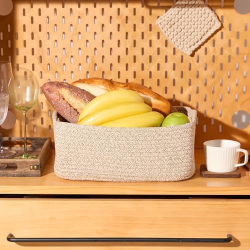 MiniArk Small Storage Baskets for Organizing | Closet Organizer Bins | Shelf Toy Basket | Woven Rope Baskets | Cube Decorative Box | Shallow Basket | 13x8.5x5.1” | 4 Packs Mixed Brown - Image 5