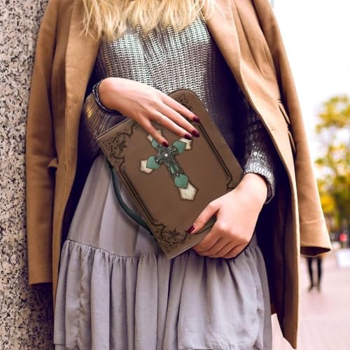 Retro Blue Cross Bible Cover Case for Women Fashion PU Leather Bible Book Case Lightweight Portable Brief Case Stationary Supplies Storage - Image 4