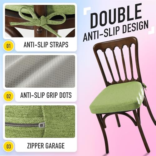 SUNROX Cooling Gel Memory Foam Chair Cushions, 2.6" Thick U-Shaped Dual-Layer Comfort Dining Chair Pads, Non Slip Seat Cushion with Ties for Indoor Kitchen Office 17"x16" Set of 4, Apple Green - Image 6
