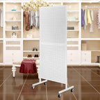 Eastern Tree Metal Pegboard Display Stand 2'x 5' with 30 Hooks, Pegboard Panels Display with Wheels, Peg Board Display Rack, Standing Pegboard Display- White - Image 5