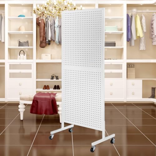 Eastern Tree Metal Pegboard Display Stand 2'x 5' with 30 Hooks, Pegboard Panels Display with Wheels, Peg Board Display Rack, Standing Pegboard Display- White - Image 5