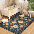 DUKINO 4x6 Area Rug, Floral Washable Office Chair Rug Non Slip, Navy Blue by DUKINO