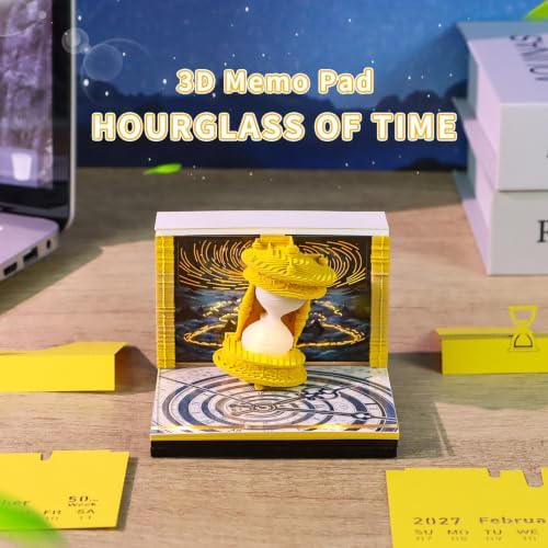 3D Memo Pad, 3D Calendar 2027, Time Piece Calendar, Tear-Off Calendars 2027, 3D Paper Carving Art Memo Pad, Art Carving Sticky Notes for Office Home Gifts Ornaments (Time Hourglass) - Image 2