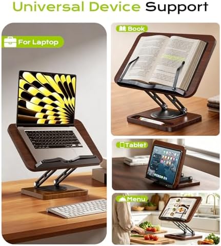 LOXP Book Stand with Storage, 360° Rotating Cookbook Stand, Ergonomic - Image 3